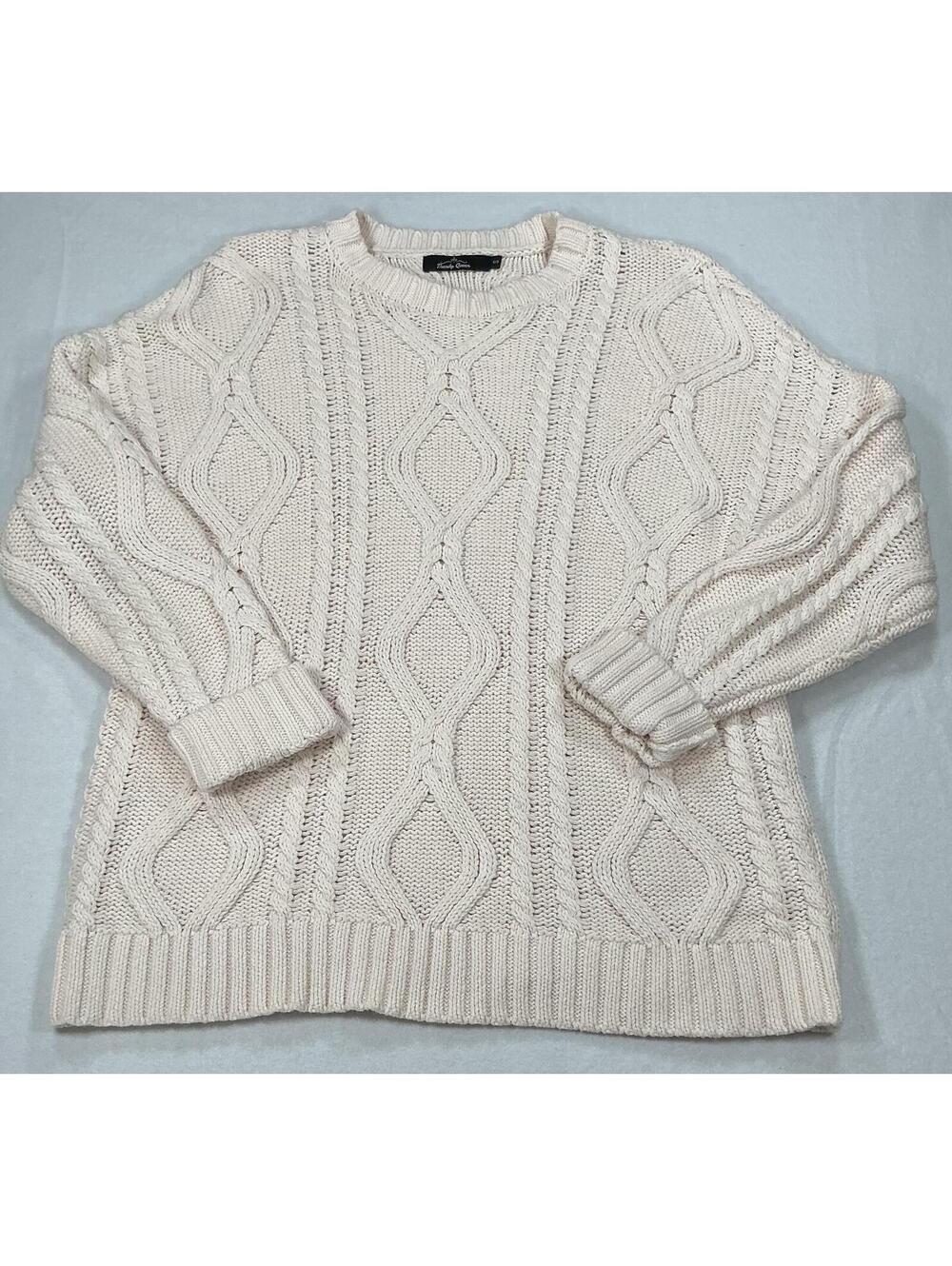 Trendy Queen Cream Cable Knit Sweater Size‎ S Cotton Blend